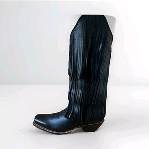 Twisted X Steppin' Out 13" Black Deer Tan Western Fringe Boots Women's Size 7.5